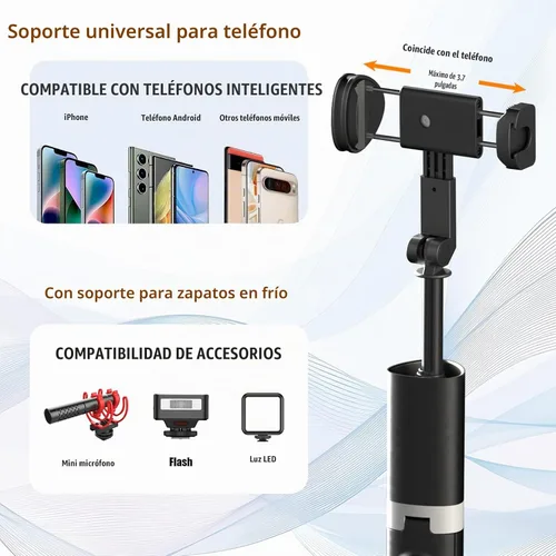 Vista 5 de Trípode de 61 pulgadas de alto para iPhone, trípode para selfie stick todo en uno con control remoto inalámbrico, soporte ligero para grabación