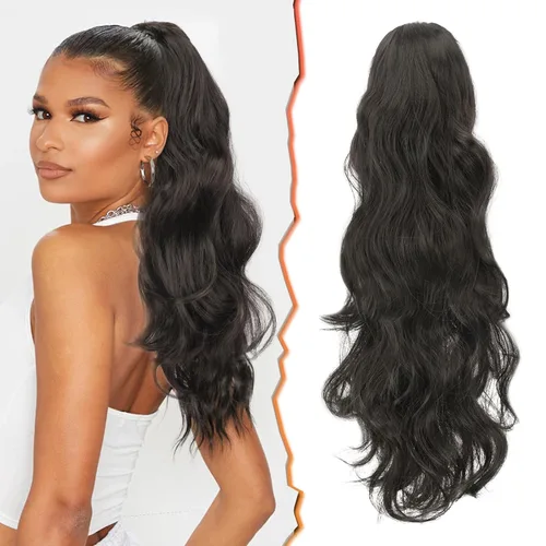 Vista 21 de BARSDAR Extensiones de cola de caballo con clip de garra, extensiones de cabello corto ondulado negro de 14 pulgadas para mujer, extensiones