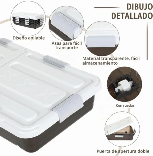 Vista 3 de Beeveer - 4 contenedores de plástico para debajo de la cama, 31.5 x 15.8 x