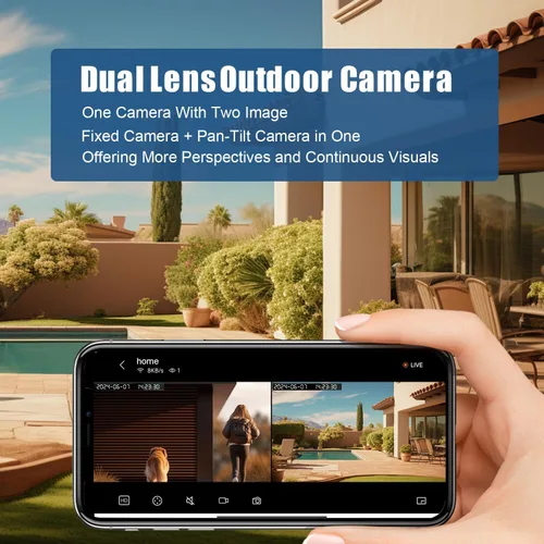 Vista 2 de Cámara de seguridad WiFi para exterior de doble lente, vigilancia Pan/Tilt de 4MP, seguimiento y detección humana, visión nocturna a color, vista