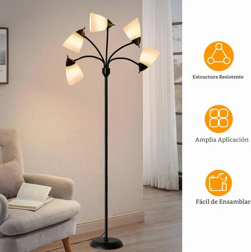 Vista 6 de DLLT - Lámpara de pie moderna para habitación: 5 luces flexibles de cuello de cisne negro lámparas de pie para sala de estar, dormitorio, hogar