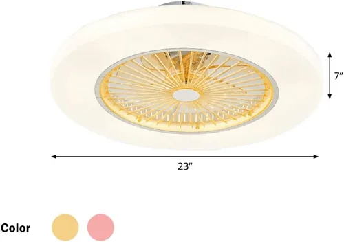 Vista 2 de Ventilador de techo moderno con luces amarillo de perfil bajo ventilador de techo LED de montaje empotrado con mando a distancia