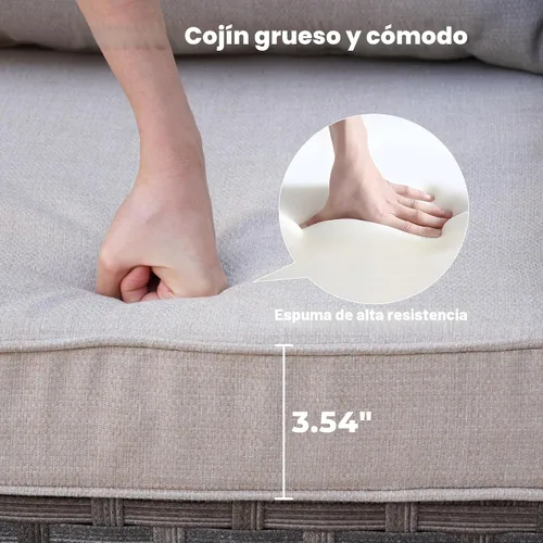 Vista 4 de ovios Juego de muebles de patio de 6 piezas, sofá seccional de mimbre para exteriores con mesa auxiliar, cómodos cojines, moderno sofá modular Beige
