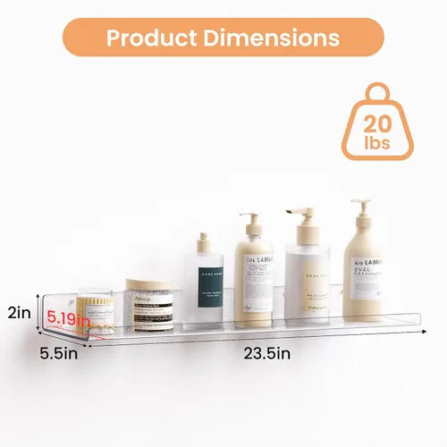 Vista 3 de upsimples Paquete de 2 estantes acrílicos de 23.6 x 5.5 pulgadas para almacenamiento en la pared, estantes flotantes de libros para niños