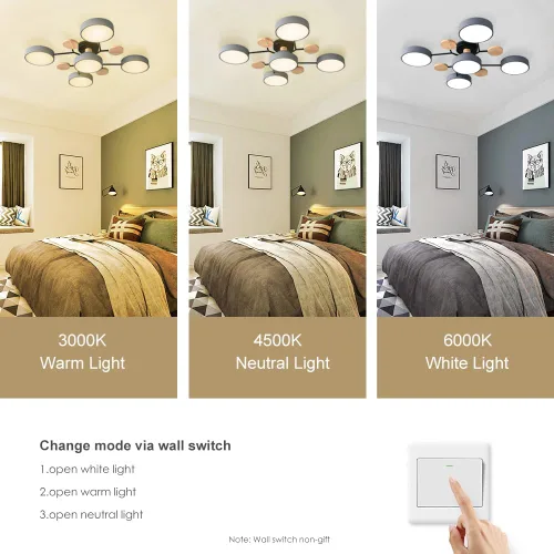 Vista 4 de Lámpara de techo LED moderna, lámpara LED regulable de 55 W, lámpara de techo moderna de montaje empotrado, lámpara de techo de madera para sala