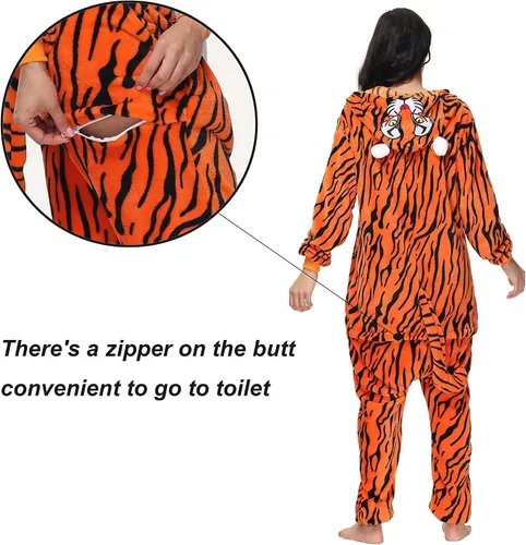 Vista 3 de Pijama unisex de animal para adultos, disfraz de Halloween, Navidad, cosplay, pijama de una sola pieza para mujeres y hombres