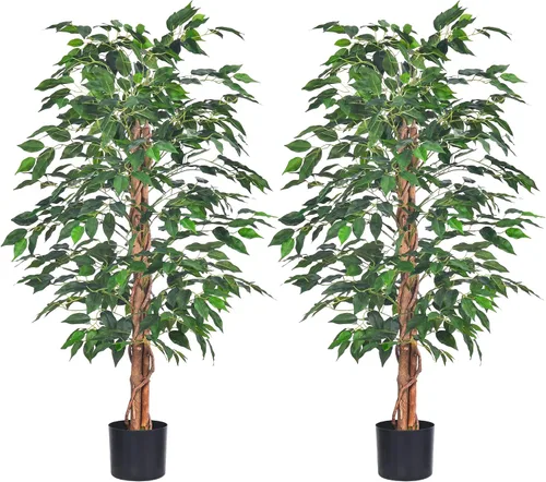 Vista 8 de HAIHONG Árbol de Ficus Artificial de 5 Pies, Plantas de Seda Artificial con Maceta de Vivero de Plástico Resistente, Árboles de Ficus Artificiales
