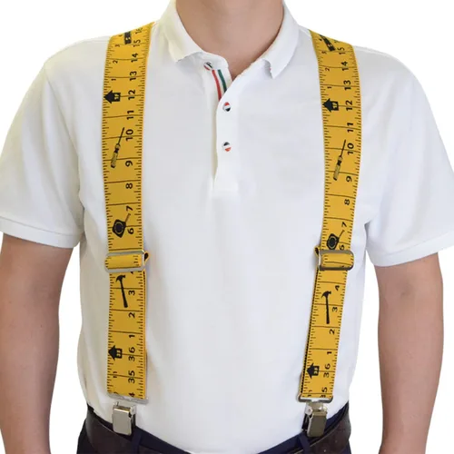 Vista 3 de AISENIN Tape Measure Suspenders for Men 2 Wide X-Back Work Suspenders Elastic Adjustable