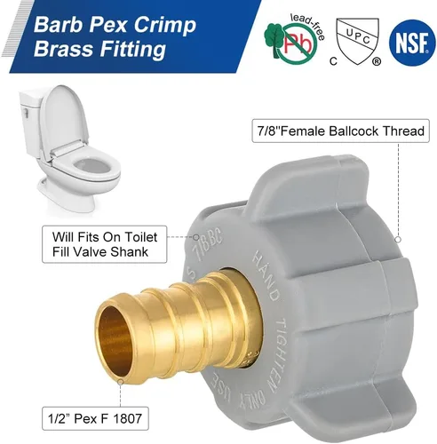 Vista 2 de Adaptador recto giratorio EFIELD 1/2" Pex X 7/8" BC (Ballcock) Tubería de latón PEX FittingsAdaptador recto giratorio de tuerca