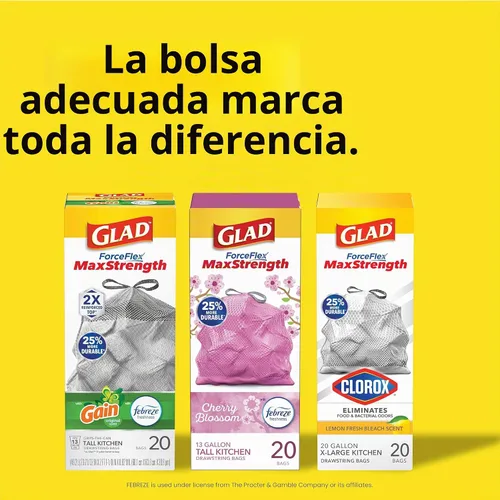 Vista 10 de Glad ForceFlex MaxStrength - Bolsas de basura para cocina, 13 galones, Bahama Bliss Febreze, 90 unidades (el paquete puede variar)