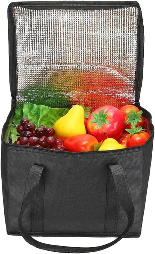 Vista 6 de PATIKIL Bolsa de comestibles reutilizable aislada, bolsa térmica aislada para entrega de alimentos con cremallera plegable para transporte frío
