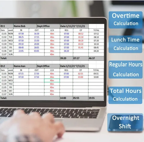 Vista 2 de KINGHOS Reloj de tiempo de huellas dactilares con software gratuito, calcula automáticamente horas extras y horas de trabajodeducir el tiempo