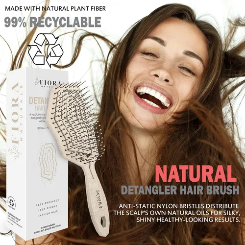 Vista 6 de Fiora Naturals Cepillo desenredante para el cabello, 100% cepillo desenredante biológico con cerdas ultrasuaves, se desliza a través de los enredos