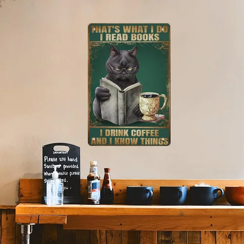Vista 8 de AMOGHASIDDHI Cartel de metal con diseño de gato negro con consejos divertidos de animales, póster de metal vintage de aluminio de 8 x 12 pulgadas