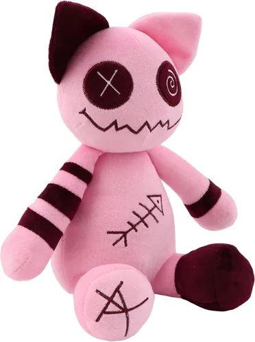 Vista 4 de Gato de peluche de estilo gótico, juguetes de peluche de zombis, muñeca de felpa suave de gato, adorable regalo de animal tapado para niños