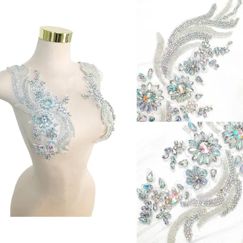 Vista 16 de Parches de cristal hechos a mano con cuentas de encaje de diamantes de imitación para accesorios de ropa de vestir (S1-champán)