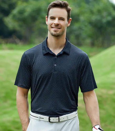 Vista 3 de Camisas de golf para hombre, secado rápido, manga corta, estampado de manga corta, que absorbe la humedad