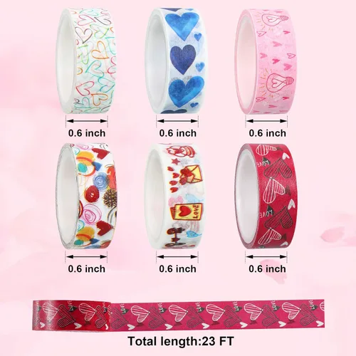 Vista 2 de Zonon 6 rollos de cintas Washi para el día de San Valentín, calcomanías de San Valentín para niños, lindas calcomanías de color dulce