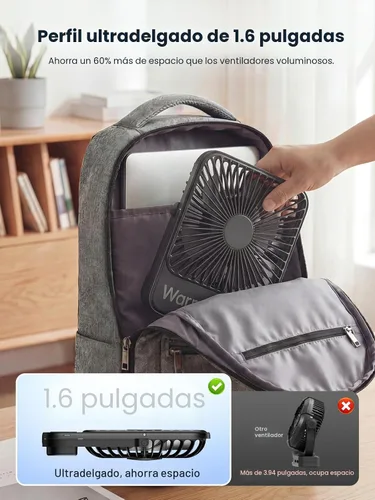 Vista 3 de Warmco - Ventilador de viaje portátil de 10000 mAh de 7 pulgadas, hasta 24 horas de funcionamiento, ultra delgado, silencioso y recargable