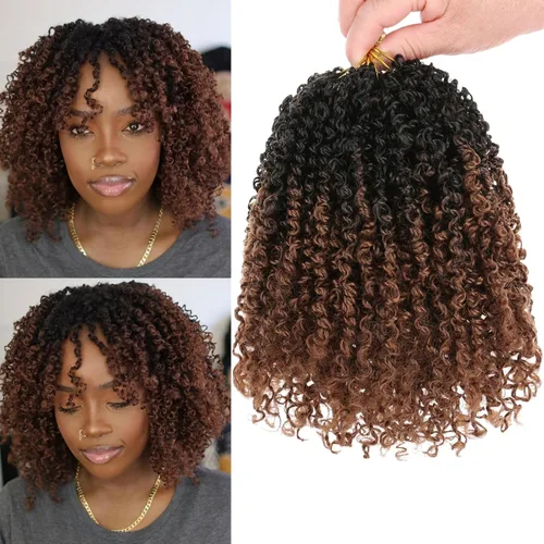 Vista 7 de Unionbeauty - Paquete de 8 trenzas de ganchillo Yanky Twist de 6 pulgadas, 8 paquetes, color negro natural, micro Passion Twist, extensiones