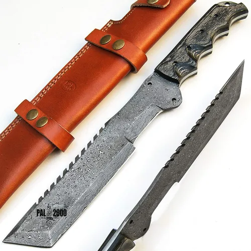 Vista 6 de DAM-9440 Cuchillo de perseguidor hecho a mano de acero de Damasco de 15 pulgadas