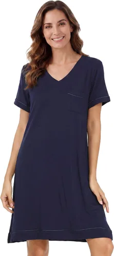 Vista 9 de WiWi - Camisón de viscosa de bambú para mujer, manga corta, con cuello en V, ropa de dormir, tallas grandes, S-4X, A-aqua