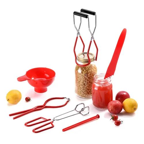 Vista 2 de Zoofen Kit de enlatado de 6 piezas de suministros para conservas para el hogar, incluye embudo para boca ancha, elevador de tarros, llave