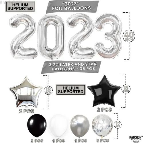 Vista 4 de KatchOn, Decoraciones de fiesta de graduación plateadas 2023 – Gaint de 40 pulgadas, paquete de 43 Cartel de graduación de felicitaciones