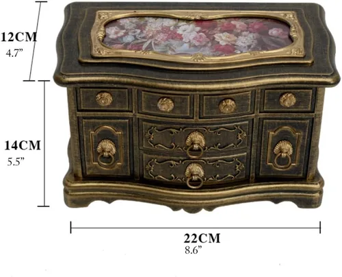 Vista 2 de NENYAO Joyero organizador retro de 3 capas de joyería, caja organizadora de joyas de música con estuche de joyería de bailarina para mujeres