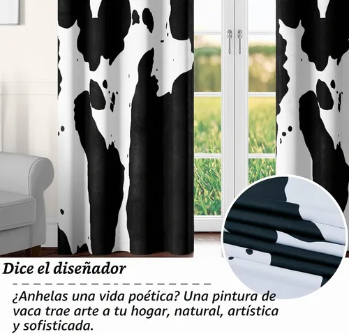 Vista 7 de Tritard Cortinas de oscurecimiento de habitación con estampado de vaca, 2 paneles con ojales, diseño de animales occidentales, color blanco y negro