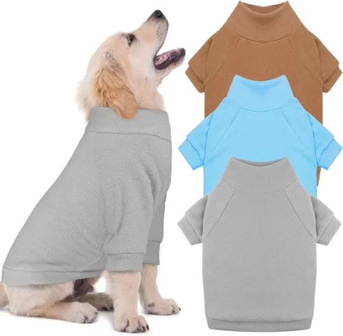 Vista 7 de Pack de 3 suéteres para perros de felpa, ropa para mascotas, cuello alto, suéter suave y cálido para perros pequeños, suéter para cachorros