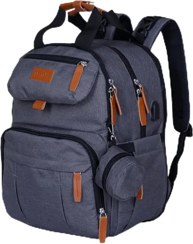 Vista 4 de Mochila de pañales expandible para bebé niño y niña, bolsa de pañales de viaje de gran capacidad de 26-32 litros con bolsillos aislados, cambiador