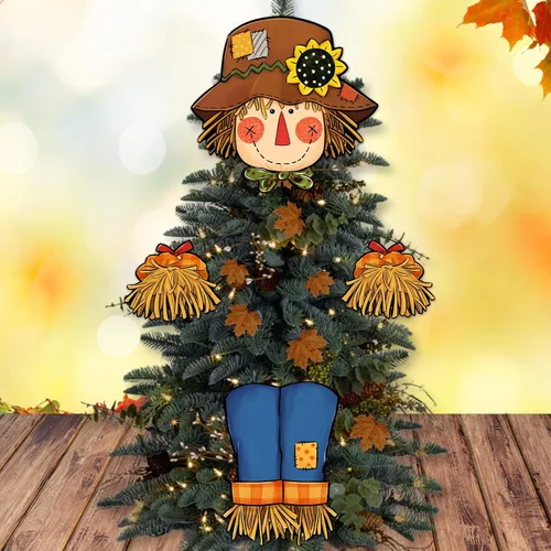 Vista 3 de Decoración para árbol de Navidad de espantapájaros para cabeza, manos y piernas, cosecha de otoño, decoración de árbol de granja, decoración
