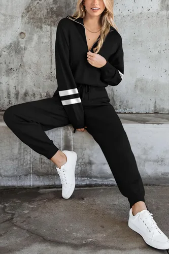 Vista 108 de PRETTYGARDEN Conjunto de suéter de 2 piezas para mujer, sudadera con cremallera, pantalones deportivos, ropa casual