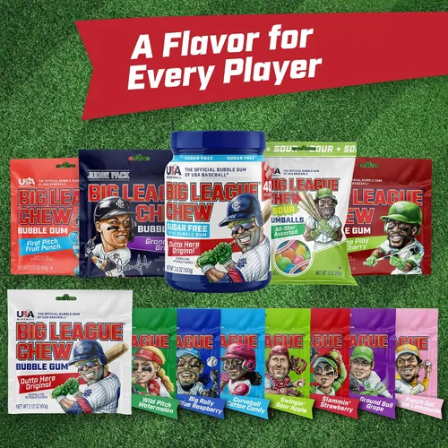 Vista 6 de Big League Chew Mini tarros de goma de mascar sin azúcar, sabor original