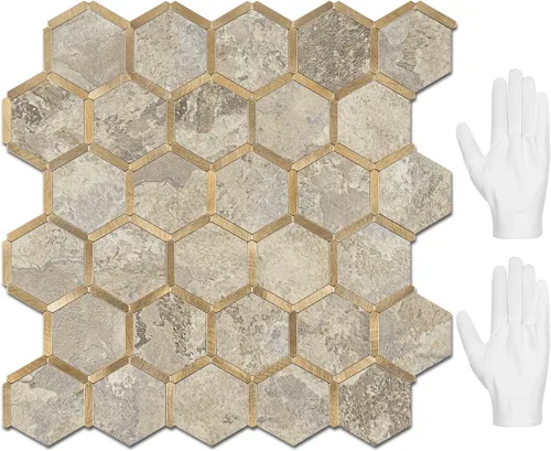 Vista 21 de STICKGOO Azulejo Hexagonal de Despegar y Pegar para Salpicadero, Azulejo Adhesivo para Salpicadero de Cocina y Baño, Aspecto de Mármol Beige PVC