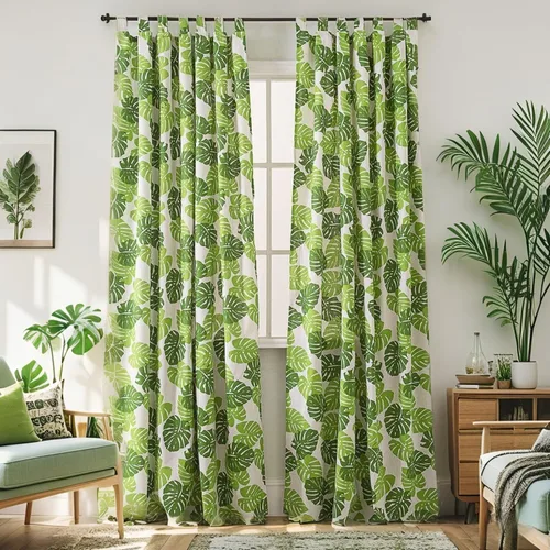 Vista 12 de BROSHAN Cortinas blancas y verdes para dormitorio, cortinas de ventana de hojas de plantas tropicales, 2 paneles de 78 pulgadas de largo, cortinas