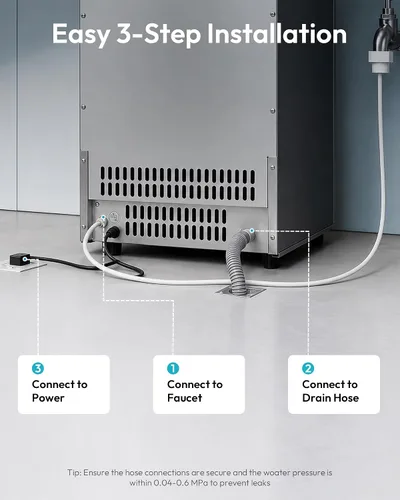 Vista 5 de EUHOMY Máquina comercial para hacer hielo, 101 libras/24 horas, máquina de hielo de acero inoxidable debajo del mostrador con almacenamiento de 22