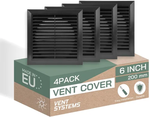 Vista 13 de Vent Systems Cubierta de ventilación negra de 4 pulgadas, cubierta de ventilación de plástico duradero con cuello de montaje y pantalla de malla