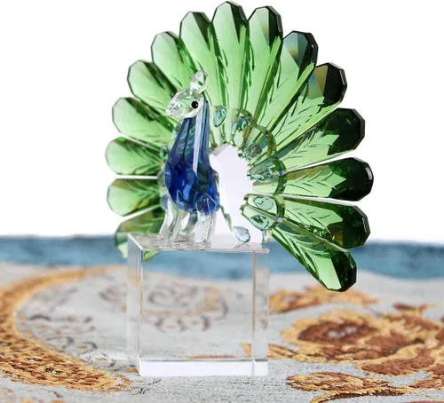 Vista 2 de Alotagifts - Figura cautivadora de cristal de pavo real Adorno de pavo real de cristal hecho a mano Arte fascinante en cristal de pavo real