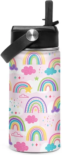 Vista 14 de SANDJEST Botella de Agua para Niños con Tapa de Pajita - 12 Oz Botella de Acero Inoxidable Aislada con Dibujo de Animales para Niños y Niñas - Taza