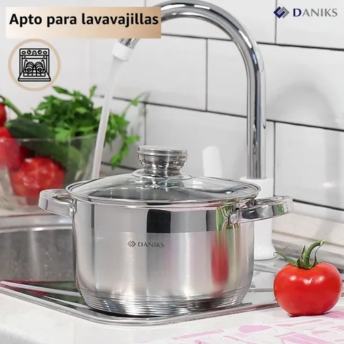 Vista 6 de Daniks Olla estándar de acero inoxidable de 2 cuartos de galón con tapa de vidrio, parte inferior de prueba para calefacción uniforme, compatible
