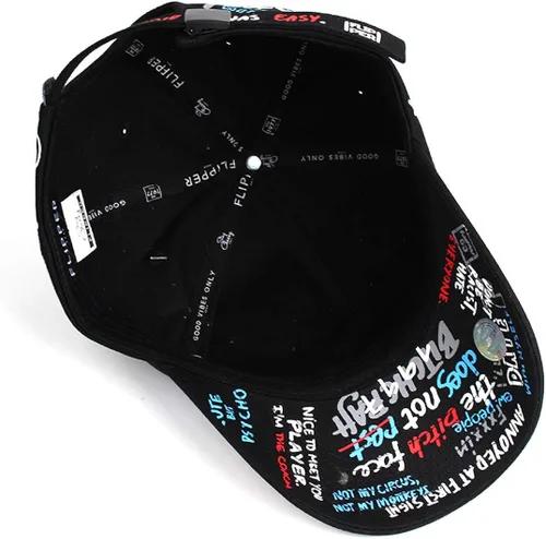 Vista 5 de Flipper Diseñador Graffiti Doodle Gorra de béisbol de algodón para hombres y mujeres, sombrero Kpop con borde curvo, ajustable