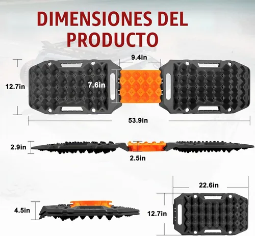 Vista 6 de BUNKER INDUST Tablas de tracción todoterreno con base de gato, alfombrilla de tracción de neumáticos extensible multifuncional, para pistas