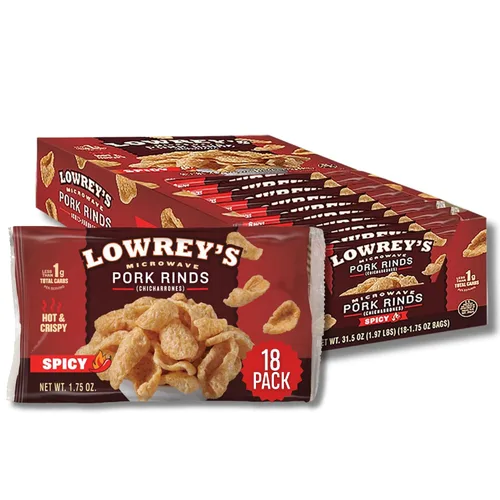 Vista 10 de Lowrey's Bacon Curls - Cortezas de cerdo para microondas (chicharrones), picantes y picantes, 1.75 onzas (paquete de 6) (el embalaje puede variar)