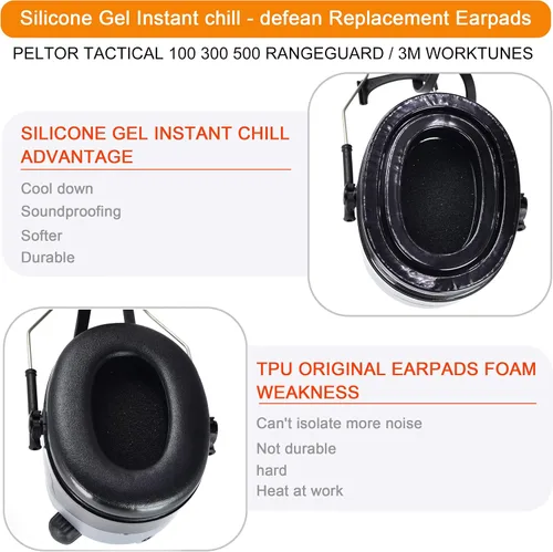 Vista 4 de defean - Almohadillas de repuesto de gel de silicona Instant Chill, compatibles con auriculares Peltor Tactical 100 300 500 Rangeguard / 3M