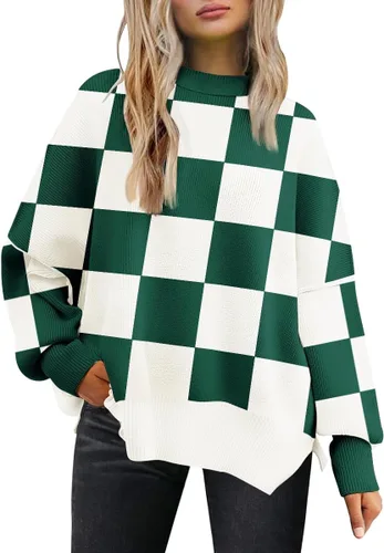 Vista 185 de Lillusory - Suéter extragrande con mangas de murciélago y cuello redondo para mujer, prenda moderna de otoño de tejido de punto sin botones