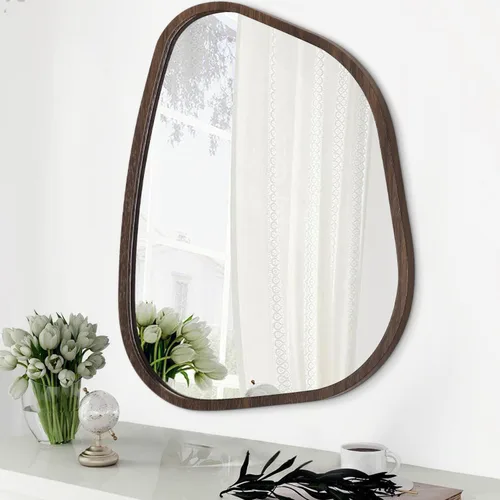 Vista 8 de Espejo asimétrico para pared, marco de madera ovalado irregular, moderno, único, espejo de pared decorativo para baño, sala de estar, dormitorio