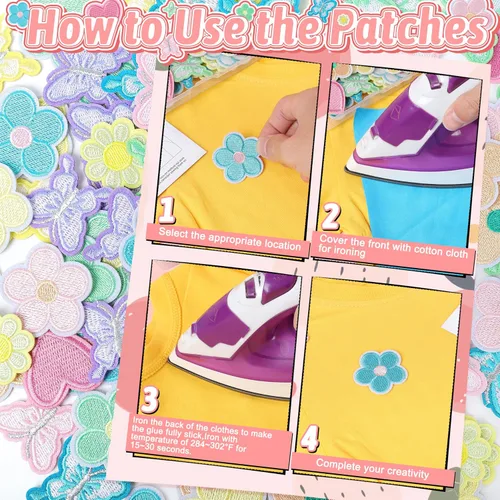 Vista 5 de NICEVINYL Parches para planchar con flores para la ropa: 100 piezas 100 parches pastel