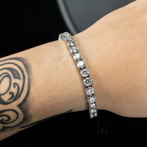 Vista 5 de AnuClub 11.1CT-32CT Moissanite Tennis Bracelet 14K Gold Plated Sterling Silver Round Cut 4MM-6.5MM D Color VVS1 Moissanites Diamond Classic